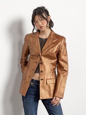 GOLD LEATHER BLAZER Vintage Jacket Coat Women 90's / Small Medium